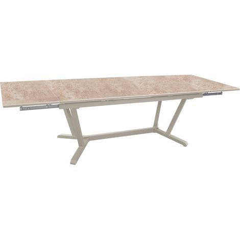 PROLOISIRS Table extensible - VITA - Aluminium époxy crème - Plateau céramique Kedra Downtown 6 mm - 180/230/280 x 100 cm