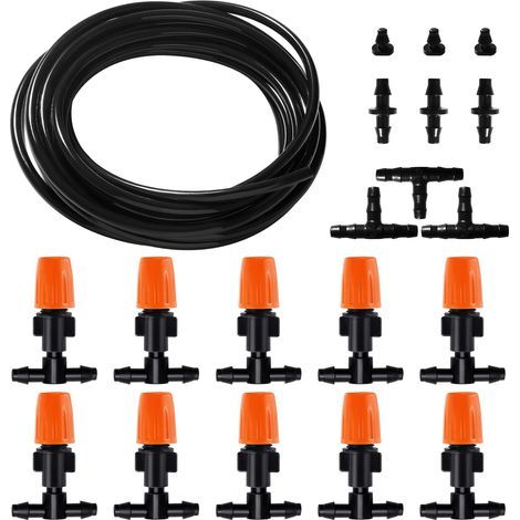 30 Pièces 4/6 mm Kit d'irrigation Goutte, 5m Tuyau d'irrigation, Systeme Irrigation, avec Raccords Cannelés Droits, Connecteurs en T, Bouchons d'extrémité, pour Jardin, Plantes (1/5)