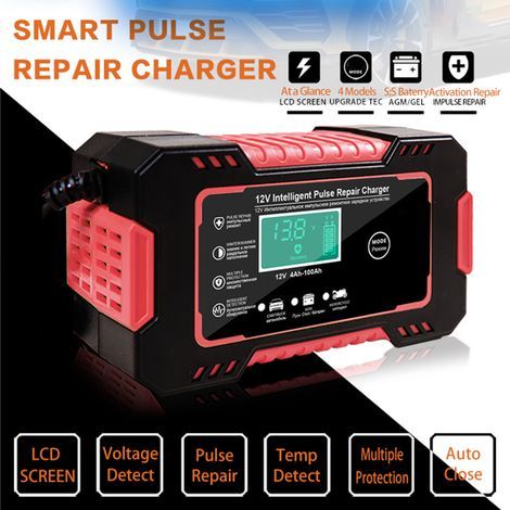 12V 6A Battery Charger for Car, Motorcycle, Boat – LCD Display and Pulse Repair Function (1/5)
