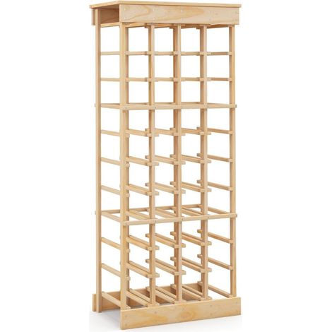 Botellero de madera maciza para 40 botellas con protección antivuelco, soporte para vino, natural (1/5)