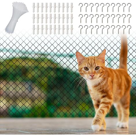 Filet de protection pour chat pour balcon, 8 x 3 m, noir, filet de balcon pour chats, filet de balcon renforcé sans perçage pour sécuriser balcons, terrasses, fenêtres, portes, clôtures (1/5)
