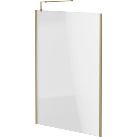 Colore 8mm Clear Glass Brushed Brass 1850mm x 1400mm Walk In Shower Screen including Wall Channel with End Profile and Support Bar (1/5)