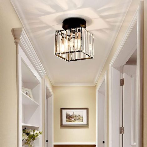 Lampadario moderno a sospensione in cristallo, lampadario quadrato a LED nero, attacco E27 per corridoio, cucina, camera da letto, soggiorno, ingresso (1/5)