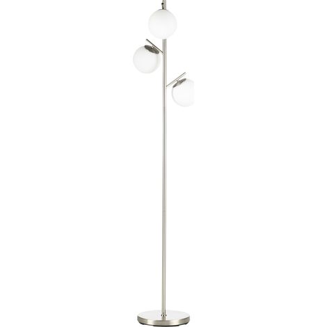 3--Light Tree Floor Lamps for Living Room, Modern Standing Lamp for Bedroom with Globe Lampshade, Steel Base, Bulb not Included, Silver Tone (1/5)