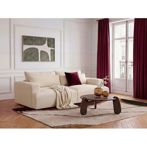 BOBOCHIC - Canapé droit fixe 3 places assise profonde TWINY tissu lisse   Beige (1/5)