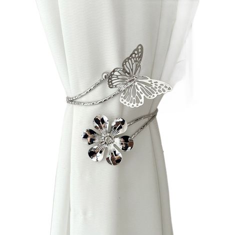 Paquete de 4 lazos metálicos para cortinas con forma de mariposa DTY - Exquisitos lazos para cortinas, elegantes ataduras para cortinas, regalo de inauguración de casa - Plateado (1/5)