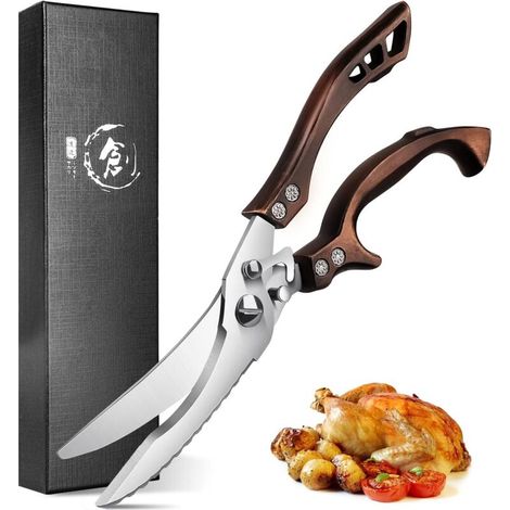 Forbici da cucina professionali, trinciapollo in acciaio inox, trinciacarne seghettate, trinciaossa con confezione regalo per pollo, carne, verdure, pesce, tacchino (1/4)