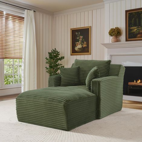 Bequemes grünes Relaxsofa, keine Montage erforderlich, moderner Chaiselongue-Sessel aus Cordstoff für Wohnzimmer oder Büro,166x100x73,9 cm
