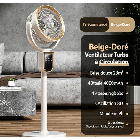 Ventilateur Circulateur d'Air 3-en-1 Turbo Sans Fil, Batterie 4000mAh, Oscillation 8D, Moteur Silencieux, Télécommande, Minuterie 9h (1/5)
