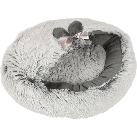 Lit-grotte pour chat semi-fermé, doux, confortable, chaud et moelleux, toutes saisons, universel, en peluche, pour chats, chiens et autres animaux de compagnie, gris lapin L (1/5)