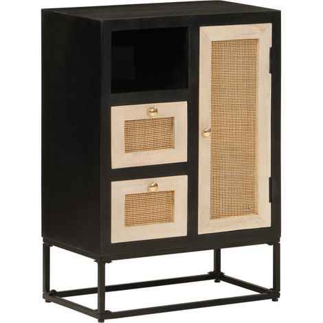 Sideboard Schwarz 55x30x76 cm Massivholz Mango und Eisen