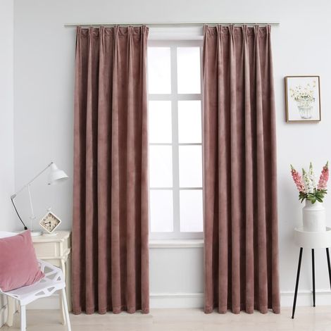 Lot de 2 Rideaux occultant,Décoration Chambre Fenêtre,Rideau Thermique Isolant et crochet Velours Rose antique 140x175cm GDSVW10717 (1/5)