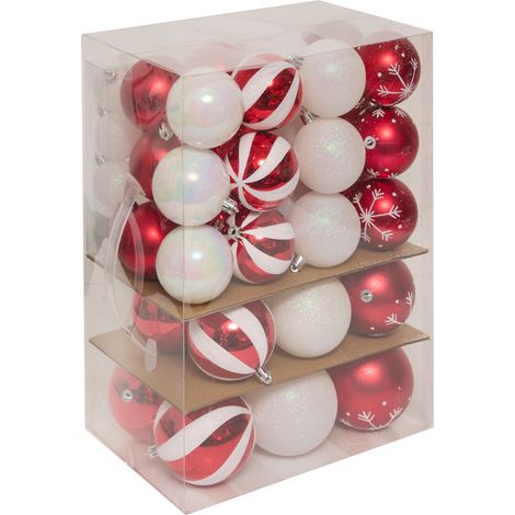 Déco de sapin Lot de 60 Boules de Noël de 4 à 8 cm - Rouge et Blanc - Feeric Christmas (1/5)