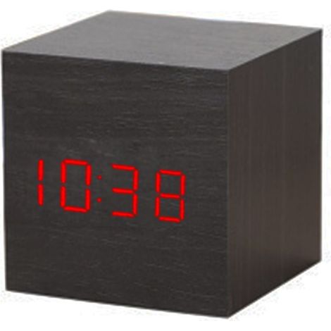 Horloge en bois LX-Mini - bois noir avec lettres rouges (1/5)