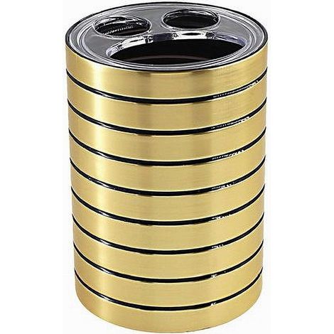 Trade Shop - Porta Spazzolini Bicchiere A 3 Fori Oro A Righe Stile Moderno Arredo Bagno 10385 - (1/3)