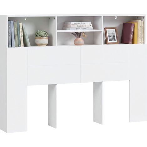 HOMCOM cabecero de cama 140 cm con almacenaje, cabezal de cama con 4 compartimentos abiertos, cabecero moderno para dormitorio, blanco (1/5)