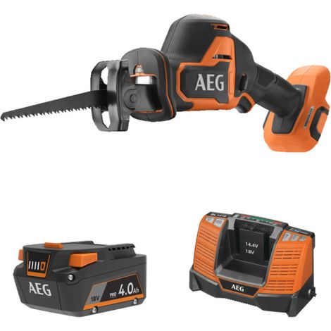 Pack AEG 18V - Sega a sciabola subcompatta senza spazzole da 23 mm - Batteria 4,0 Ah - Caricabatterie