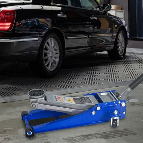 Cric rouleur 67x33x51 cm acier bleu et argent double pompe pour entretien auto – MEUBLIV (1/5)