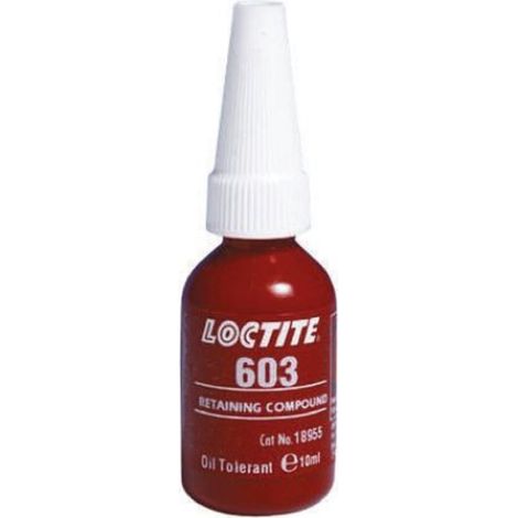 Loctite 603, adesivo anaerobico verde da 10 ml per il fissaggio di cuscinetti e parti cilindriche, ad alta resistenza, bassa viscosità e alta tolleranza agli oli.