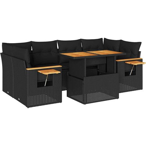 Maison Exclusive - Set Divani da Giardino con Cuscini 7pz Nero Polyrattan Acacia (1/5)