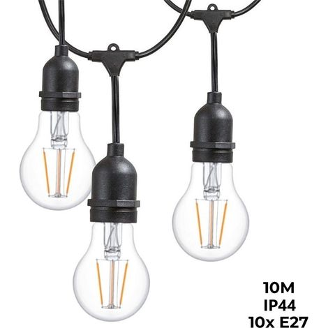 Barcelona Led – Guirlande lumineuse d'extérieur 10 mètres – IP44 – 10 douilles E27 – Pour éclairage extérieur abrité – Longueur 10m