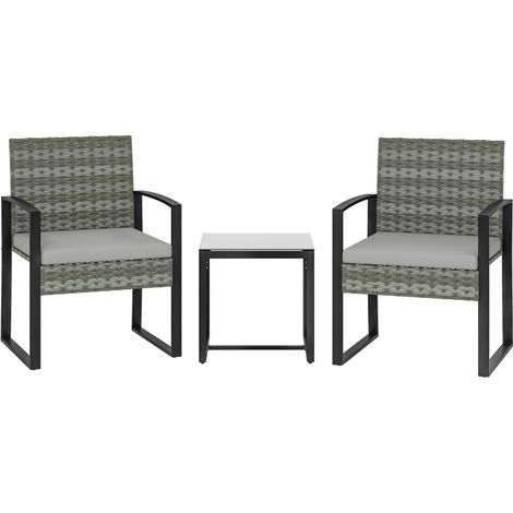 Salon de jardin 3 pièces 58x55x76 cm en acier gris clair, gain de place pour balcon FloraGrace (1/5)