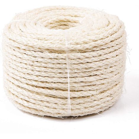 Corde de Sisal Naturel 8mm Remplacement Cordage Ancien Accessoire Idéal pour remplacer Poteaux de l'arbre à Chat, Balles Jouets en Sisal Inclus (25m, Blanc) (1/5)