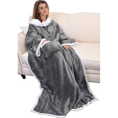 Couverture Sherpa Catalonia à manches, couverture TV confortable à manches, grande couverture douillette pour femmes et hommes, (Gris) (1/5)