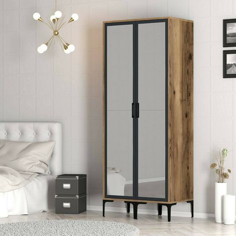 Dmora - Armario 2 puertas Dpret, Muebles de dormitorio, Vestidor, Armario de ropa, 80x201h48 cm, Nogal y Antracita (1/5)