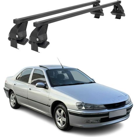 OMAC Dachträger Querträger Stahl für Peugeot 406 1995-2005 – Abschließbar – City-Crash-getestet – DIN 75302:2019 – ISO/PAS 11154:2006 – Max. 50 kg Schwarz (1/5)