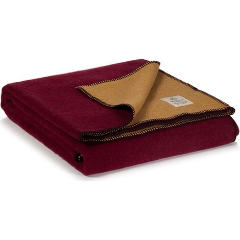 Couverture de Lit en Laine Mérinos Douce et Chaude, Coloris Bordeaux et Miel - PANGIVO