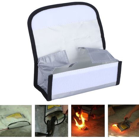 Sac de sécurité anti-feu et anti-explosion pour batteries lithium (185x75x60mm) - Matériel PVC + fibre de verre + coton ignifugé - Argenté - Batterie LiPo (1/5)
