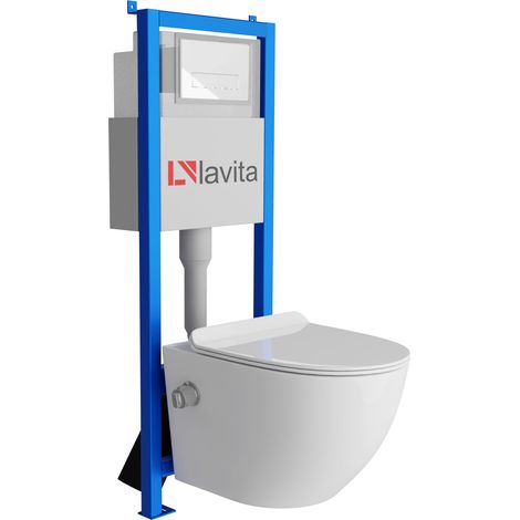 Bâti-support Lavita LAV 101 à 40 cm + WC Salto sans bord + plaque de commande LAV 200.3.1 blanc  Kit complet WC