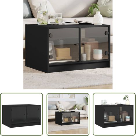 The Living Store Couchtisch mit Glastüren Schwarz 68x50x42 cm - Couchtisch - Wohnzimmertisch - Beistelltisch - Sideboard - Möbel (1/5)