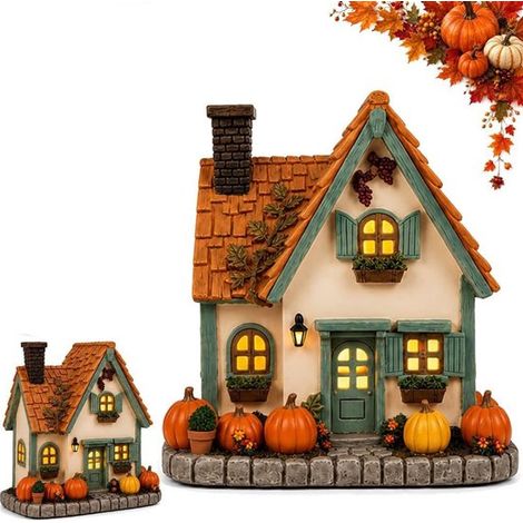 Maisons miniatures d'Halloween - Maison décorative avec LED - Maison citrouille illuminée vintage - Maisons de village d'Halloween - Décoration d'Halloween - Ornement d'automne LED - Ornements décorat (1/5)