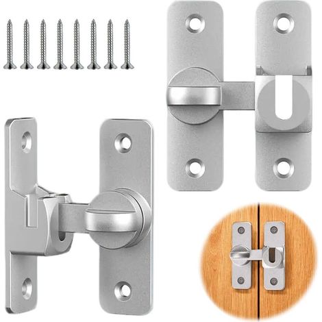 2 Coppie di dispositivo di chiusura della Porta, Serratura, Lucchetto, Porta Scorrevole 2-in-1 Serratura con Gancio di 90°/180° - Resistente in Lega di Alluminio, Per Porte Scorrevoli, Armadi, Finestr (1/5)