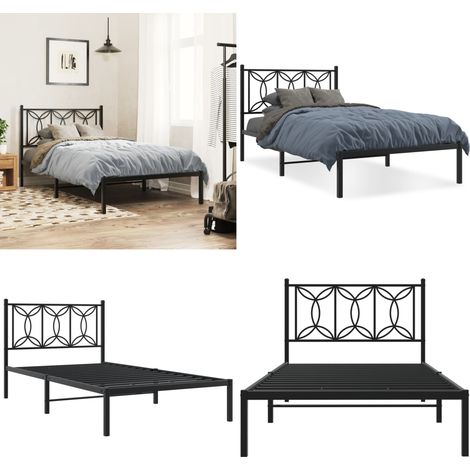 Cadre de lit métal sans matelas avec tête de lit noir 100x200cm - Cadre De Lit - Lit Double - Lit Metal - Lit Moderne - Literie - Home & Living (1/5)