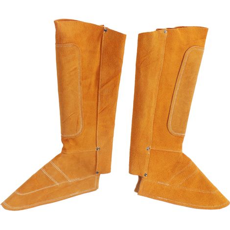 Guêtres de soudage en cuir de vachette, taille ajustable, ignifugées, avec boucle, pour barbecue et agriculture. Protection des pieds de soudage à boucle et cerceau ajustable. (1/5)