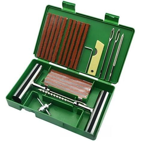 Ensemble de 33 pièces, kit de réparation de pneus, kit anti-crevaison pour voiture, outils de réparation de crevaison, adapté aux pneus de voiture et de moto, vert (1/4)