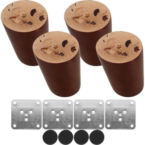 Pieds de canapé modernes en bois massif marron, ensemble de remplacement pour meubles, robustes et durables. (1/5)
