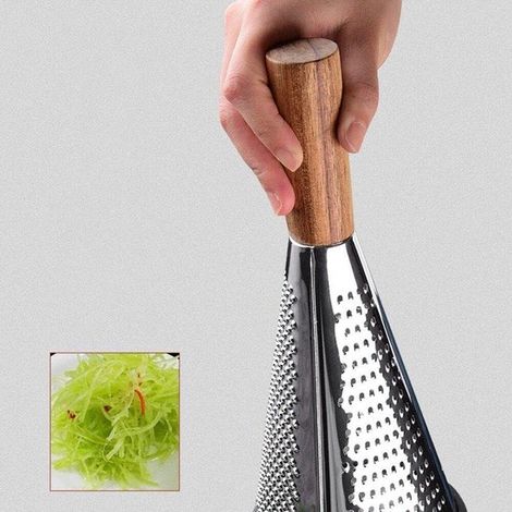 Rallador de cocina de acero inoxidable con mango de madera para queso, verduras y frutas (1/5)