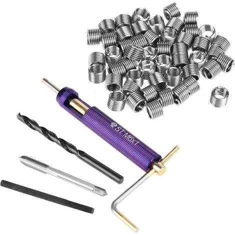 Zoternen Kit di riparazione filettature M6 da 50 pezzi, inserto filettato in filo di acciaio inossidabile, con chiave per trapano elicoidale, strumento per rottura maschi.