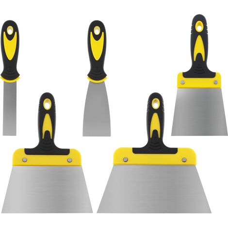 5 pièces set de spatules en acier inoxydable (25, 50, 100, 160 et 200 mm) – Spatule ergonomique pour peinture, plâtrage (1/5)