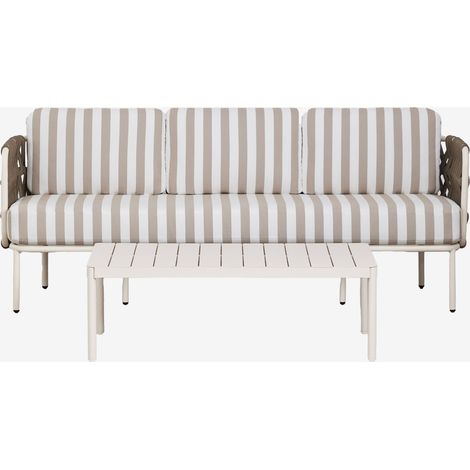 Set da giardino con divano 3 posti in corda intrecciata Tevary e tavolino in alluminio Boleni SKLUM            