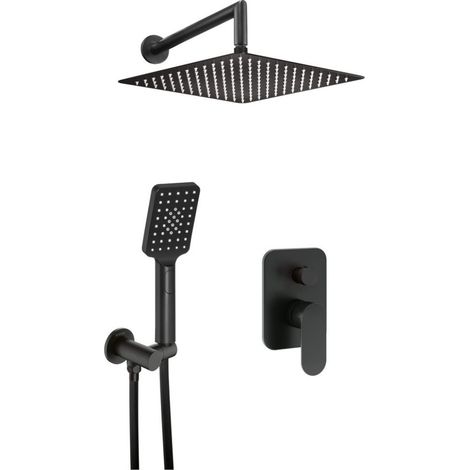 Set doccia a incasso con miscelatore doccetta e soffione quadrato finitura nero - Alvo