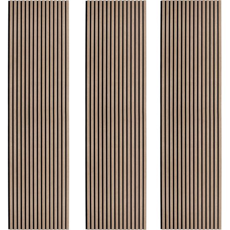Tre Pannelli Fonoassorbenti con Doghe Noce Chiaro 3D in Legno Moderno Decorativo per Interni Pareti o Soffitti 2400mm x 600mm Retro in Feltro Assorbimento Acustico Installazione Facile Kit Incluso