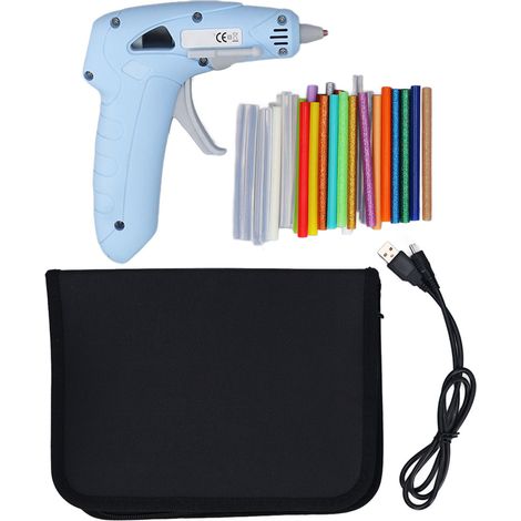 GARRYFIZH Cordless Hot Melt Glue Gun Set Rechargeable Fast Heating Mini with 30pcs Hot Melt Glue Sticks 3V-4.7V Blue (1/5)