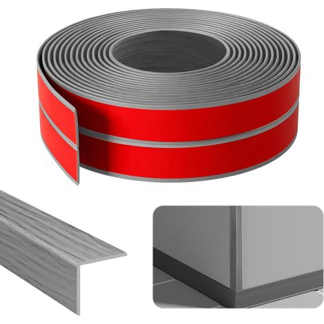Self-Adhesive Wall Skirting Boards, 1 cm x 1 cm x 4 m, PVC Corner Skirting Board, Flexible Threshold Strip Flexible Edge Protector, for Doors, Windows, Walls (Grey Wood Stripe) (1/5)