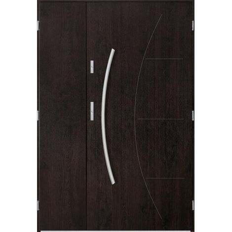 Porte d'entrée double LYNX 120x200 cm wengé - Poignée et serrure : Sans - Poussant: Droit