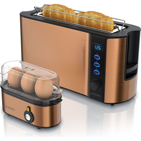 Arendo Frühstücksset, 2-Scheiben Langschlitztoaster, Eierkocher THREECOOK, Kupfer (1/5)